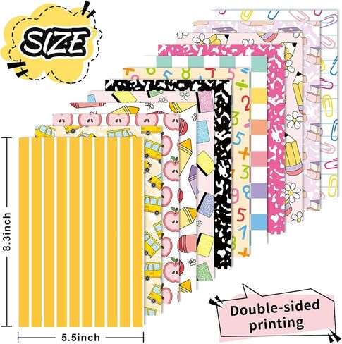 Whaline 60 Sheets Back to School Pattern Paper Pastel Scrapbook Specialty Paper Double Sided for Classroom DIY Crafts Card Making Photo Album Decor, 5.5 x 8.3 Inch in Kuwait