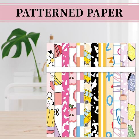 Whaline 60 Sheets Back to School Pattern Paper Pastel Scrapbook Specialty Paper Double Sided for Classroom DIY Crafts Card Making Photo Album Decor, 5.5 x 8.3 Inch in Kuwait