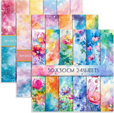 72 Sheets 12x12 Scrapbook Paper Variety Multicolor Boho Floral Watercolor Earth Tone Double-sided Craft Paper Decorative Cardstock DIY Journal Supplies Decor(Multicolor,Texture) in Kuwait
