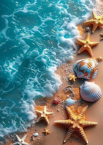 KINPLUB Beach Diamond Painting Kits for Adults, 5D Seashell Starfish Diamond Art Kits for Beginners, DIY Full Round Drill Paint by Diamonds, Home Wall Decor 12 x 16 Inch in Saudi Arabia