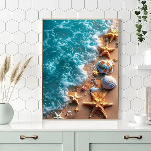 KINPLUB Beach Diamond Painting Kits for Adults, 5D Seashell Starfish Diamond Art Kits for Beginners, DIY Full Round Drill Paint by Diamonds, Home Wall Decor 12 x 16 Inch in Saudi Arabia