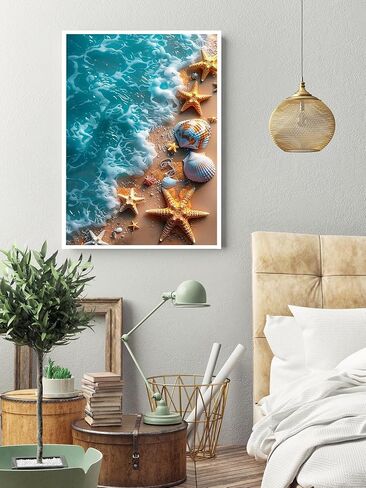 KINPLUB Beach Diamond Painting Kits for Adults, 5D Seashell Starfish Diamond Art Kits for Beginners, DIY Full Round Drill Paint by Diamonds, Home Wall Decor 12 x 16 Inch in Saudi Arabia