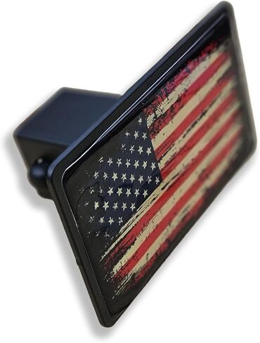 Distressed American Flag Hitch Cover, 2-inch Receiver, American Flag Design, Heavy Duty Steel, Black Powder Coated in Kuwait
