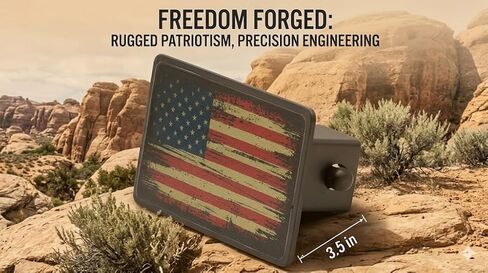 Distressed American Flag Hitch Cover, 2-inch Receiver, American Flag Design, Heavy Duty Steel, Black Powder Coated in Kuwait