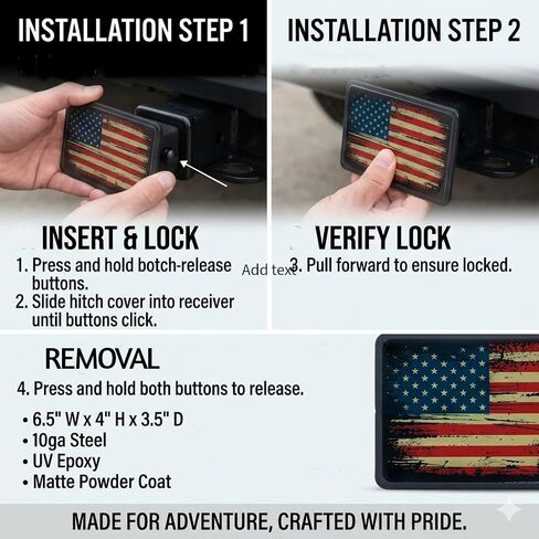 Distressed American Flag Hitch Cover, 2-inch Receiver, American Flag Design, Heavy Duty Steel, Black Powder Coated in Kuwait