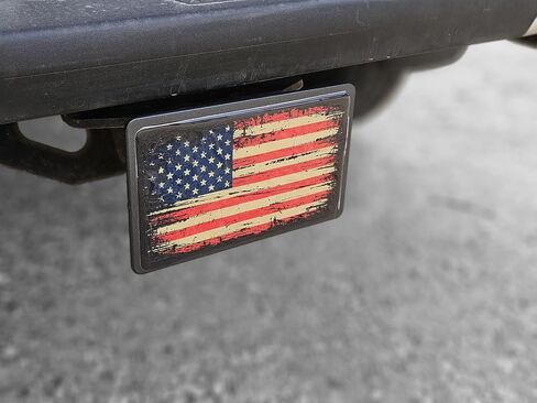 Distressed American Flag Hitch Cover, 2-inch Receiver, American Flag Design, Heavy Duty Steel, Black Powder Coated in Kuwait