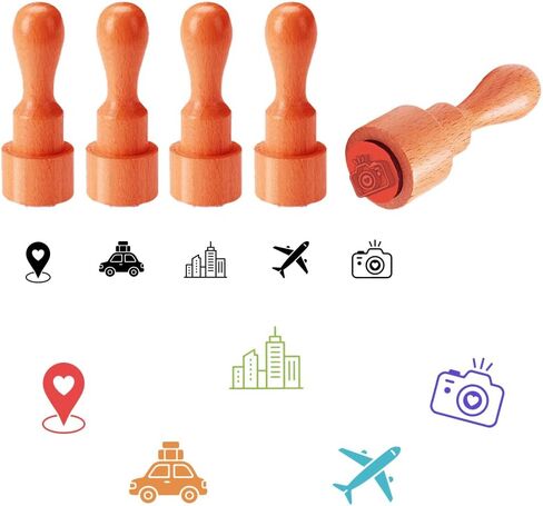 AHANDMAKER 5 Styles Mini Wooden Rubber Stamps, Sports and Fitness Theme Round Handle Stamps Weightlifting Soccer Swimming Cycling Yoga Patterns Wood Stamp for Scrapbooking Card Making Planner in Kuwait