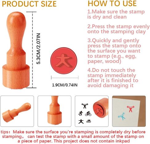 AHANDMAKER 5 Styles Mini Wooden Rubber Stamps, Sports and Fitness Theme Round Handle Stamps Weightlifting Soccer Swimming Cycling Yoga Patterns Wood Stamp for Scrapbooking Card Making Planner in Kuwait