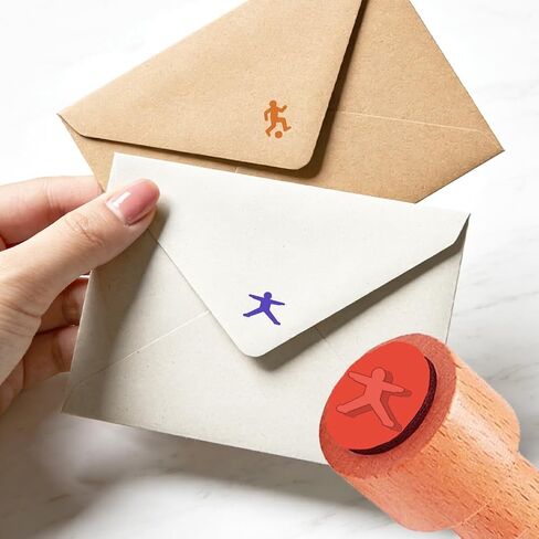 AHANDMAKER 5 Styles Mini Wooden Rubber Stamps, Sports and Fitness Theme Round Handle Stamps Weightlifting Soccer Swimming Cycling Yoga Patterns Wood Stamp for Scrapbooking Card Making Planner in Kuwait