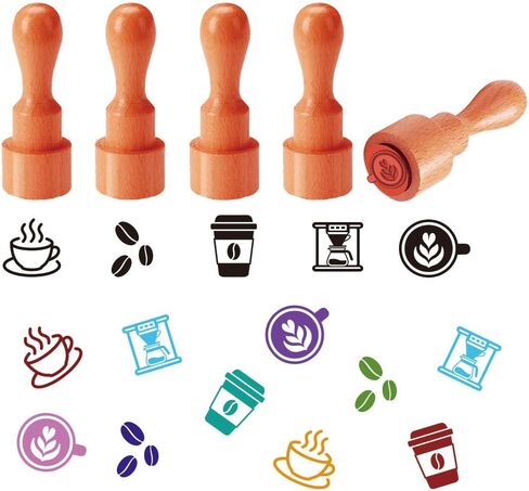 AHANDMAKER 5 Styles Mini Wooden Rubber Stamps, Sports and Fitness Theme Round Handle Stamps Weightlifting Soccer Swimming Cycling Yoga Patterns Wood Stamp for Scrapbooking Card Making Planner in Kuwait