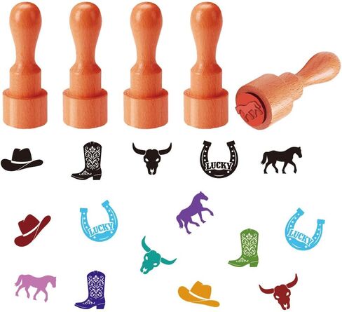 AHANDMAKER 5 Styles Mini Wooden Rubber Stamps, Sports and Fitness Theme Round Handle Stamps Weightlifting Soccer Swimming Cycling Yoga Patterns Wood Stamp for Scrapbooking Card Making Planner in Kuwait