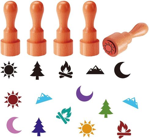 AHANDMAKER 5 Styles Mini Wooden Rubber Stamps, Sports and Fitness Theme Round Handle Stamps Weightlifting Soccer Swimming Cycling Yoga Patterns Wood Stamp for Scrapbooking Card Making Planner in Kuwait