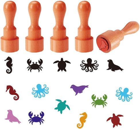 AHANDMAKER 5 Styles Mini Wooden Rubber Stamps, Sports and Fitness Theme Round Handle Stamps Weightlifting Soccer Swimming Cycling Yoga Patterns Wood Stamp for Scrapbooking Card Making Planner in Kuwait