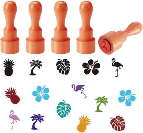 AHANDMAKER 5 Styles Mini Wooden Rubber Stamps, Sports and Fitness Theme Round Handle Stamps Weightlifting Soccer Swimming Cycling Yoga Patterns Wood Stamp for Scrapbooking Card Making Planner in Kuwait