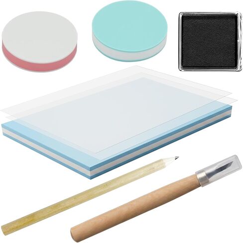 8Pcs Linoleum Block Stamp Making Kit for Beginners Includes Linocut Rubber Carving Blocks with Cutter Tools for Printmaking, Printing, and Stamp Making DIY Crafts & Art Projects in Kuwait