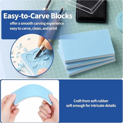 8Pcs Linoleum Block Stamp Making Kit for Beginners Includes Linocut Rubber Carving Blocks with Cutter Tools for Printmaking, Printing, and Stamp Making DIY Crafts & Art Projects in Kuwait