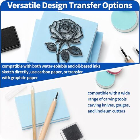 8Pcs Linoleum Block Stamp Making Kit for Beginners Includes Linocut Rubber Carving Blocks with Cutter Tools for Printmaking, Printing, and Stamp Making DIY Crafts & Art Projects in Kuwait