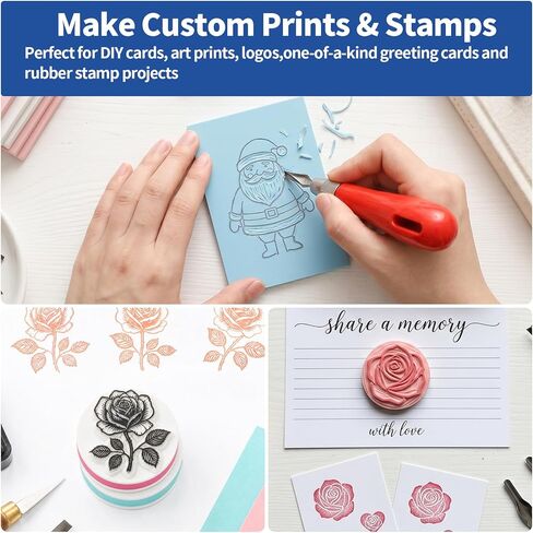 8Pcs Linoleum Block Stamp Making Kit for Beginners Includes Linocut Rubber Carving Blocks with Cutter Tools for Printmaking, Printing, and Stamp Making DIY Crafts & Art Projects in Kuwait