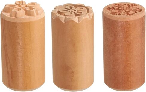 HARFINGTON 3pcs Wood Pottery Tools Stamps 1" Dia 2" Length Wooden Natural Clay Pottery Stamps Set Plum Blossom Snowflake Cherry Blossom Pattern for Cookie Cake Dessert in Kuwait