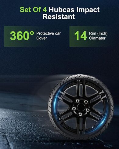SCITOO Hubcap غطاء خارجي لاستبدال إطارات السيارات OEM، أغطية عجلات فولاذية OEM، غطاء عجلة حافة 14 بوصة مجموعة من 4 أغطية محور سوداء PP عالمية سهلة التركيب in Kuwait