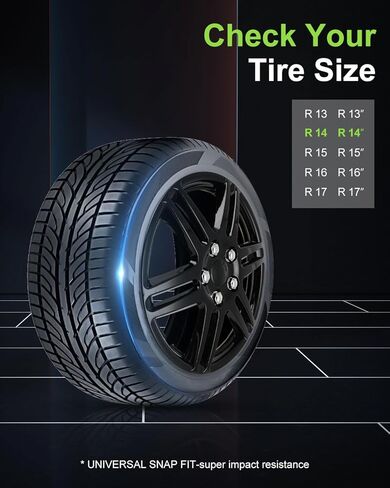 SCITOO Hubcap غطاء خارجي لاستبدال إطارات السيارات OEM، أغطية عجلات فولاذية OEM، غطاء عجلة حافة 14 بوصة مجموعة من 4 أغطية محور سوداء PP عالمية سهلة التركيب in Kuwait