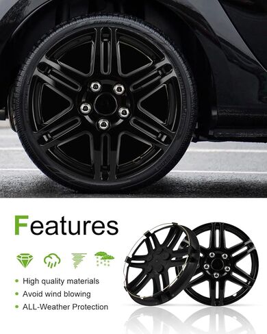 SCITOO Hubcap غطاء خارجي لاستبدال إطارات السيارات OEM، أغطية عجلات فولاذية OEM، غطاء عجلة حافة 14 بوصة مجموعة من 4 أغطية محور سوداء PP عالمية سهلة التركيب in Kuwait