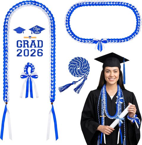 Meetory Graduation Leis 2026 - 17 Pcs Graduation Leis Class of 2026 with Grad Cord, Braided Graduation Gift for High School & College Graduation Party Supplies (blue and white) in Saudi Arabia