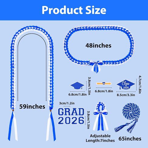 Meetory Graduation Leis 2026 - 17 Pcs Graduation Leis Class of 2026 with Grad Cord, Braided Graduation Gift for High School & College Graduation Party Supplies (blue and white) in Saudi Arabia