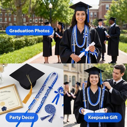 Meetory Graduation Leis 2026 - 17 Pcs Graduation Leis Class of 2026 with Grad Cord, Braided Graduation Gift for High School & College Graduation Party Supplies (blue and white) in Saudi Arabia
