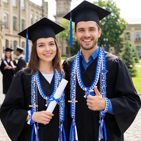 Meetory Graduation Leis 2026 - 17 Pcs Graduation Leis Class of 2026 with Grad Cord, Braided Graduation Gift for High School & College Graduation Party Supplies (blue and white) in Saudi Arabia