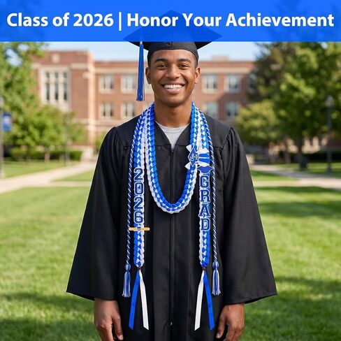 Meetory Graduation Leis 2026 - 17 Pcs Graduation Leis Class of 2026 with Grad Cord, Braided Graduation Gift for High School & College Graduation Party Supplies (blue and white) in Saudi Arabia