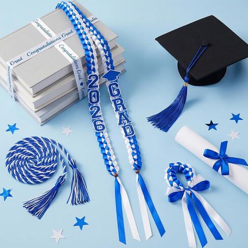 Meetory Graduation Leis 2026 - 17 Pcs Graduation Leis Class of 2026 with Grad Cord, Braided Graduation Gift for High School & College Graduation Party Supplies (blue and white) in Saudi Arabia