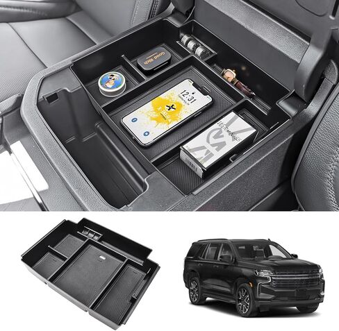 Power Sliding Center Console Organizer Tray Compatible with 2021-2025 2026 Chevy Tahoe/Suburban/GMC Yukon Accessories, Armrest Storage Box (Not Fit Standard Console with Charging Socket) in Kuwait