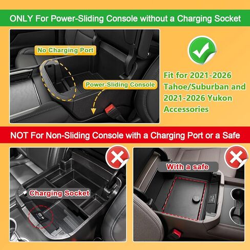 Power Sliding Center Console Organizer Tray Compatible with 2021-2025 2026 Chevy Tahoe/Suburban/GMC Yukon Accessories, Armrest Storage Box (Not Fit Standard Console with Charging Socket) in Kuwait