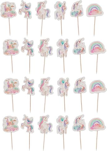 Unicorn Cupcake Toppers | Set of 24 | Rainbow Unicorn Birthday Decorations & Party Supplies - Perfect Magical Cupcake Decorations & Cake Toppers for Girls in Saudi Arabia
