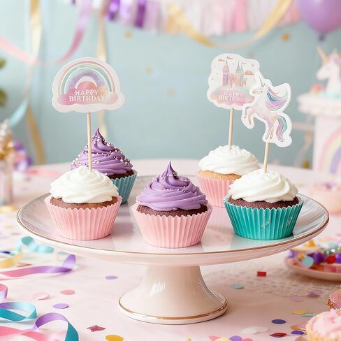 Unicorn Cupcake Toppers | Set of 24 | Rainbow Unicorn Birthday Decorations & Party Supplies - Perfect Magical Cupcake Decorations & Cake Toppers for Girls in Saudi Arabia
