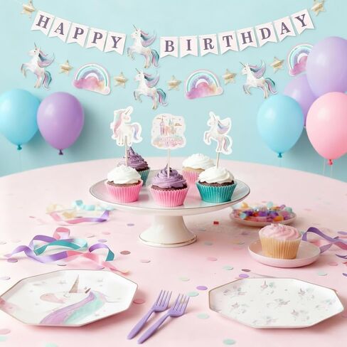 Unicorn Cupcake Toppers | Set of 24 | Rainbow Unicorn Birthday Decorations & Party Supplies - Perfect Magical Cupcake Decorations & Cake Toppers for Girls in Saudi Arabia