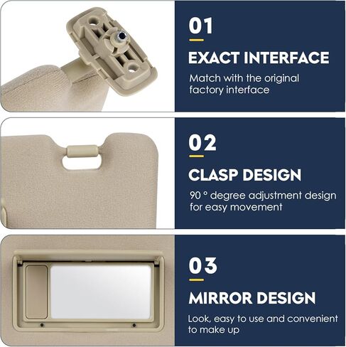 Left Driver Side Sun Visor Without Light Fit for KIA Sportage 2005 2006 2007 2008 2009 2010, Replaces for 5202-1F090EZ Beige in Kuwait