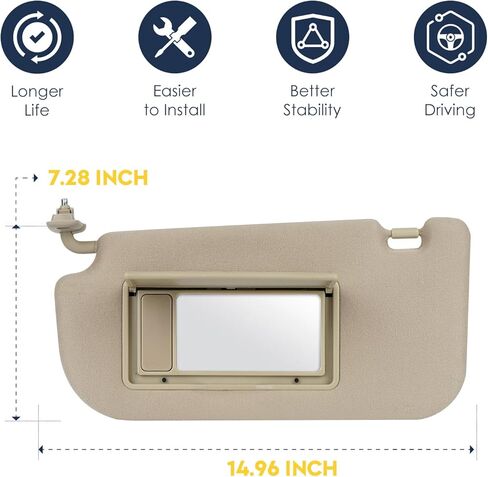 Left Driver Side Sun Visor Without Light Fit for KIA Sportage 2005 2006 2007 2008 2009 2010, Replaces for 5202-1F090EZ Beige in Kuwait