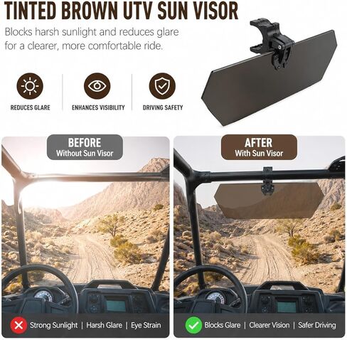 UTV Sun Visor for Massimo Buck 250 2020-2026, Adjustable Anti-Glare Side by Side Visor with Clip-On Design, No-Drill Installation Fits 1.5"-2" Roll Bars in Saudi Arabia