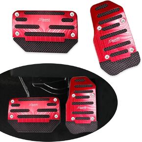2 PCS Car Automatic Transmission Brake Pedal Cover, Durable Metal Vehicle Accelerator Pedal Decoration, Universal Waterproof Anti-Slip Automotive Accessories for Truck SUV Car (Red)
