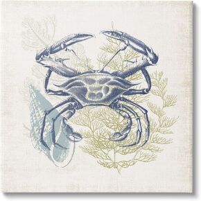 Stupell Industries Ocean Crab Detailed Botanical Overlay Rustic Design Canvas Wall Art, Design By Victoria Barnes