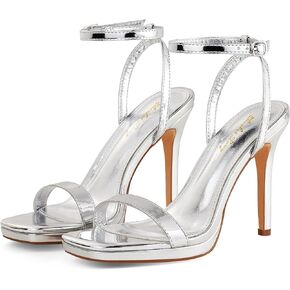 Elisabet Tang Women’s Stilettos Heeled Sandals Open Square Toe Heels,4.3 Inch Open Toe Strappy Sexy High Heels Ankle Strap Buckle Heels for Party Wedding Dress Daily Wear Shoes