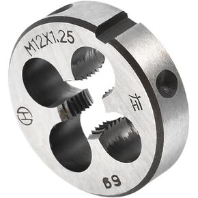 Round Thread Repair Die, M12x1.25 Die 38mm OD, Alloy Tool Steel Left Hand Cylindrical Pipe Threading Tool with 4 Chip Holes - (Applications: for Threading Repairing)