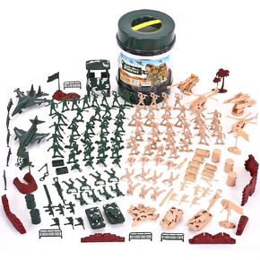 JOYIN 164 Piece Military Soldier Playset Army Men Play Bucket Army Action Figures Battle Group Deluxe Military Playset with Army Men, Aircrafts, Helicopters, Tanks with Bucket