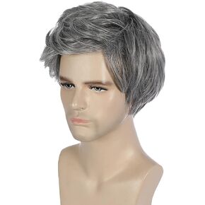 بيرون شعر مستعار رمادي للرجال قصير مستقيم شعر مستعار بارد للرجال والفتيان قصير رمادي شعر مستعار تأثيري رمادي شعر مستعار للاستخدام اليومي (رمادي الحليب) in Kuwait