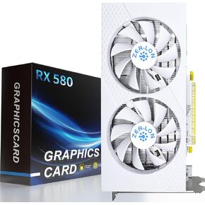 RX 580 8G Graphic Cards, Real 8GB 256Bit 2048SP GDDR5, Pc Gaming Video Card HDMI DP DVI-Output Gaming Gpu Card with Dual Fan for Office and PC Gaming White