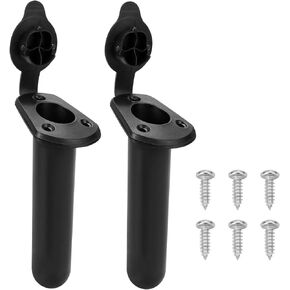 2 Pack Kayak Deck Fishing Boat Rod Holder and Cap Cover, Plastic Fishing Tackle Accessory Tool, Fish Boat Accessories, Black