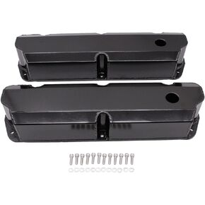 1 SET SHLPDFM Black Valve Covers Fabricated Aluminum Tall Valve Covers Short Bolts 1/4 Billet Rail Compatible with Small Block Ford SBF 289 302 351W V8 engines