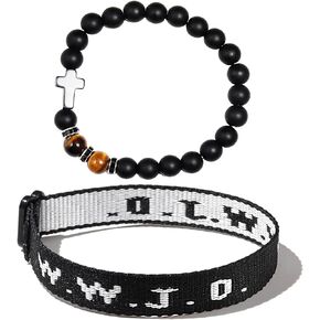 WWJD Braided Rope Beads Cross Christian Bracelet Inspirational Religious What Would Jesus Do Matching Couple Friendship Bangle Hnadmade Pray Protection Jewelry for Women Men